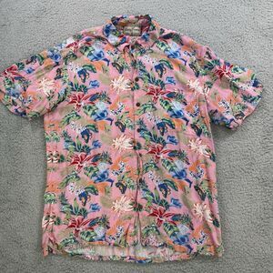 Kenny Flowers Shirt Men M Pink Floral Hawaiian Short Sleeve Island Classic Rayon